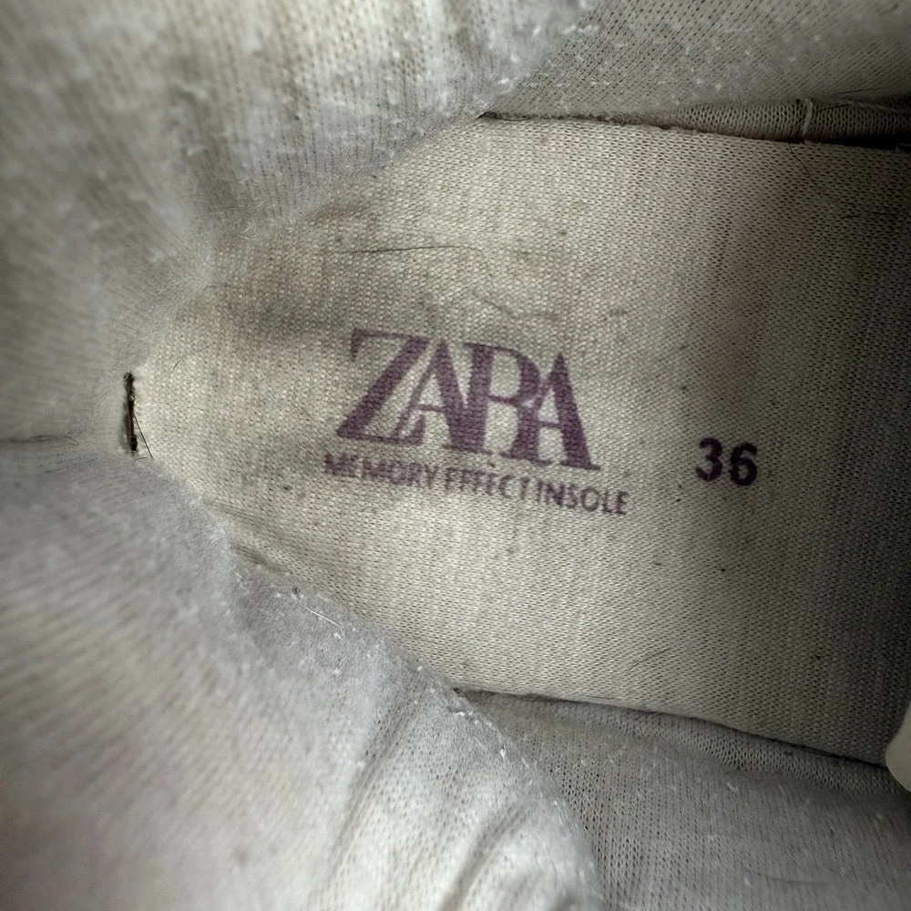 Zara‎ Women's Platform Sneakers White Beige Pink Size 36 (US 6) Leather Suede